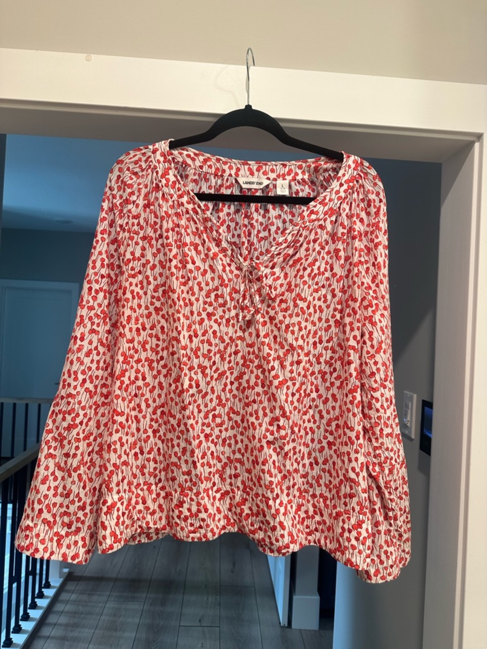 Lands' End White Blouse with Red Cherry Print